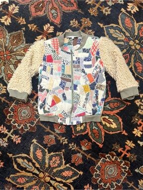 Sea New York Multicolor Patchwork Jacket with Cream Sherpa Sleeves